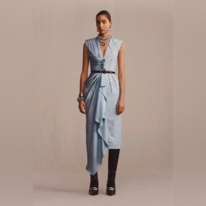 Alexander McQueen Deconstructed Silk Jacquard Dress Vogue 40 Blue US4